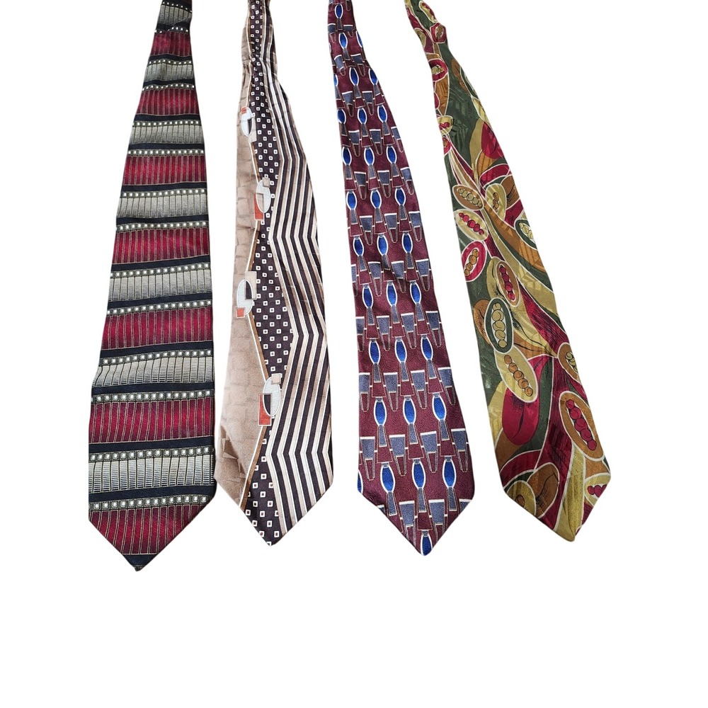 Vintage Silk Necktie Tie Lot of 4 Mosaic Bruno Rossi Boston Trader Abstract Mens